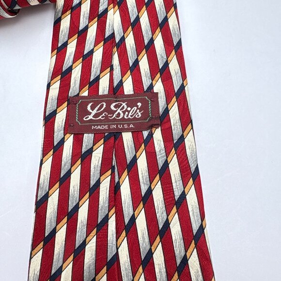 Le Bils Mens Silk Neck Tie Red & Gold Diagonal Striped Geometric Made in USA - Picture 2 of 8